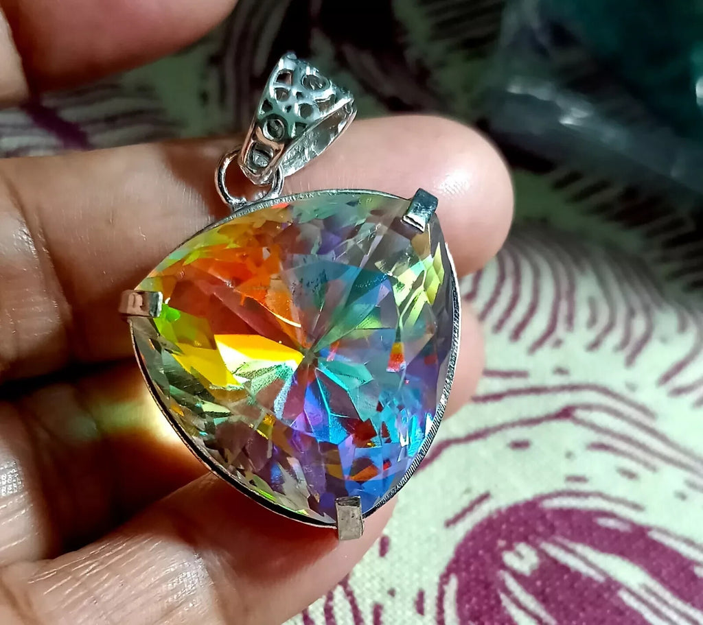 90.60 Ct+ Mystic Topaz Trillion Cut Sterling Silver Rainbow Pendant Gemstone