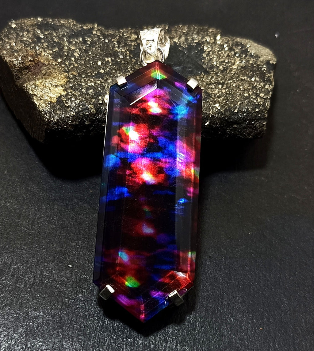 Certified Fancy Cut  96.95 Ct Natural Ammolite  Solid Silver Pendant Gemstone