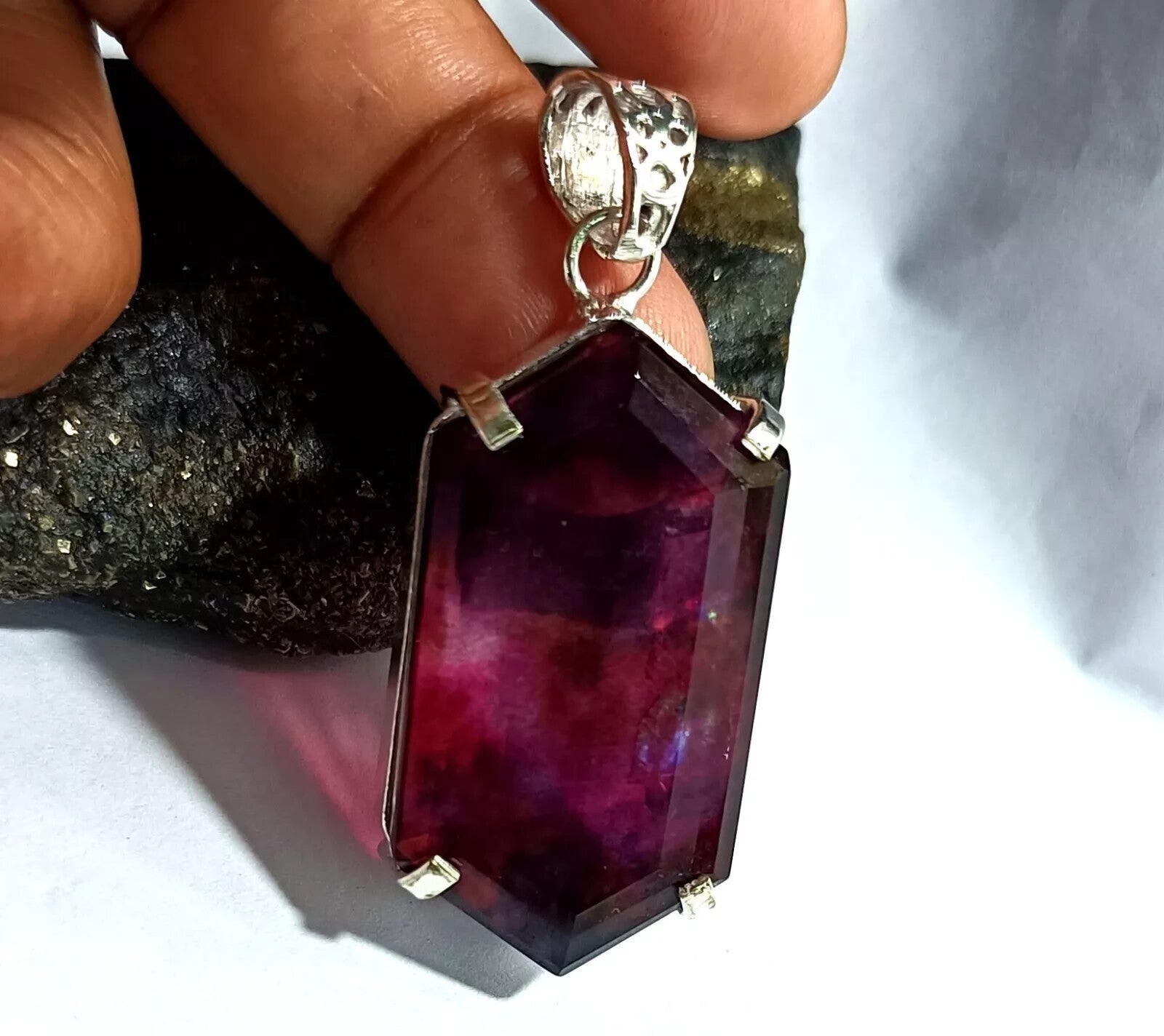 63.10 Ct Natural Ammolite 925 Solid Silver PENDANT MultiColor Certified Gemstone