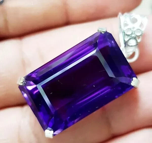 40 Ct Natural Purple Emerald Amethyst In Solid Silver Solitaire Pendant Gemstone