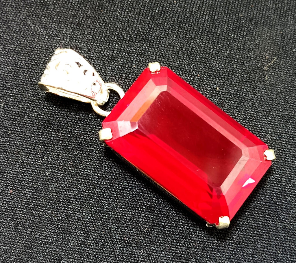 925 Sterling Silver Plated Emerald CutRuby Necklace locket Pendant 63.95 Ct