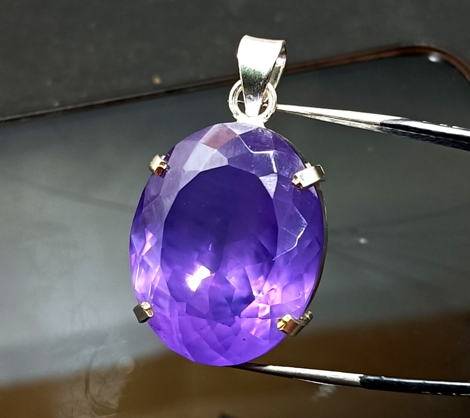 94.75 Ct Natural Brazilian Oval Cut Purple Zircon Pendant 925 Silver Gemstone