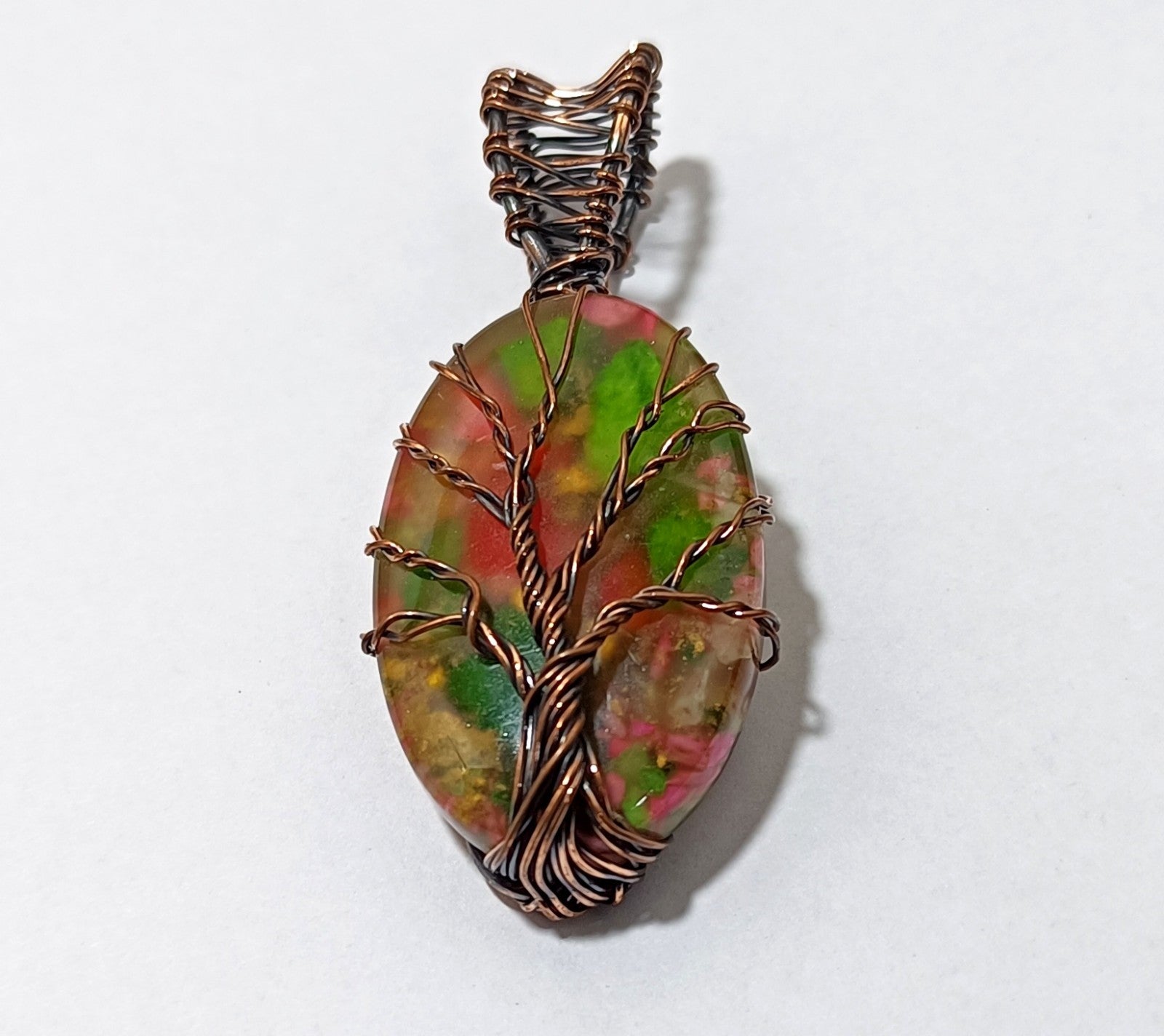 51.70 ct Spiny Oyster Watermelon Turquoise Copper wire Wrapped Jewelry Pendant
