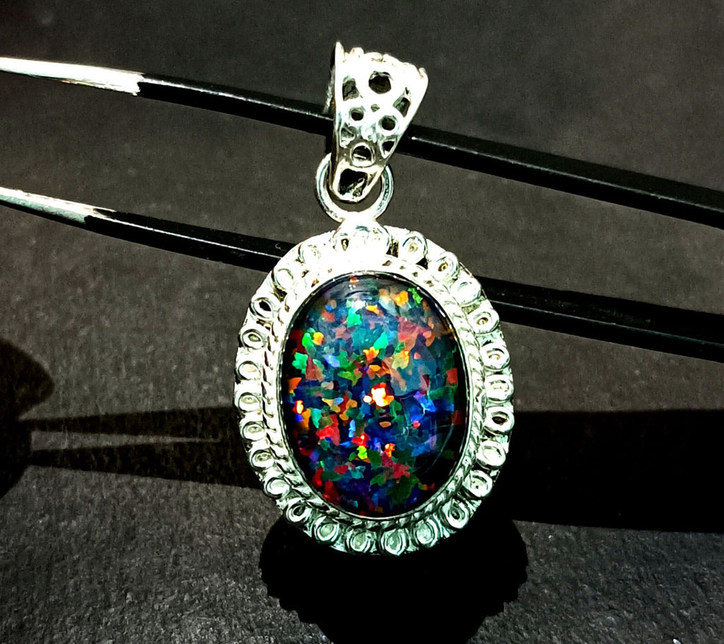 Sterling Silver Triplet Oval Opal Gemstone Handmade Pendant Jewelry 28.65 Ct