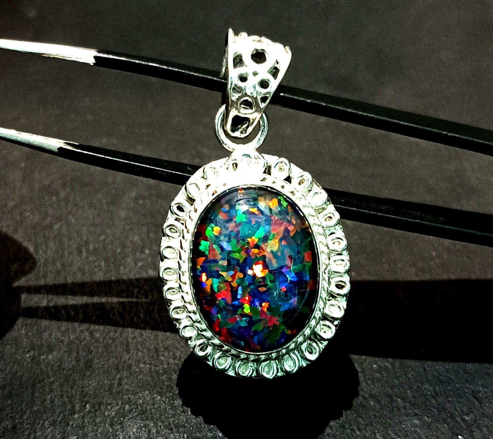 Sterling Silver Triplet Oval Opal Gemstone Handmade Pendant Jewelry 28.65 Ct