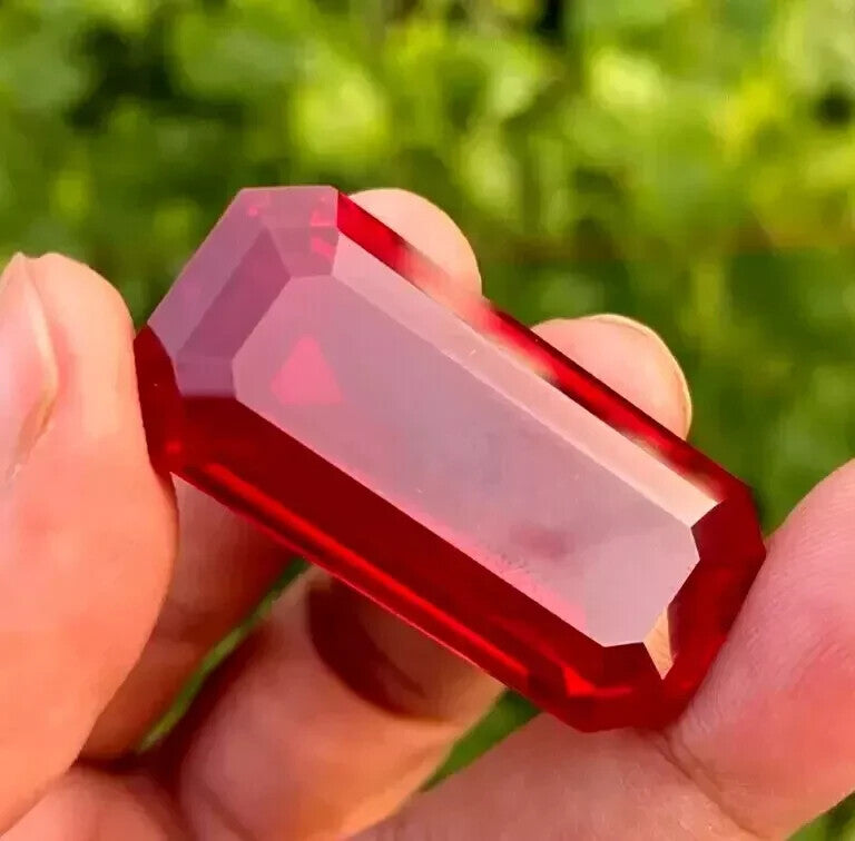 96.4 Ct Burmese Certified Natural Red Ruby Flawless Emerald Cut Loose Gemstone