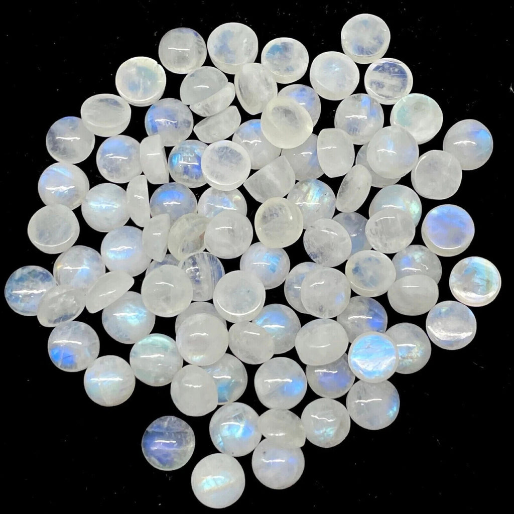 15 Pcs Natural Rainbow Moonstone 6 mm Round Blue Shines Loose Cabochon Gemstones