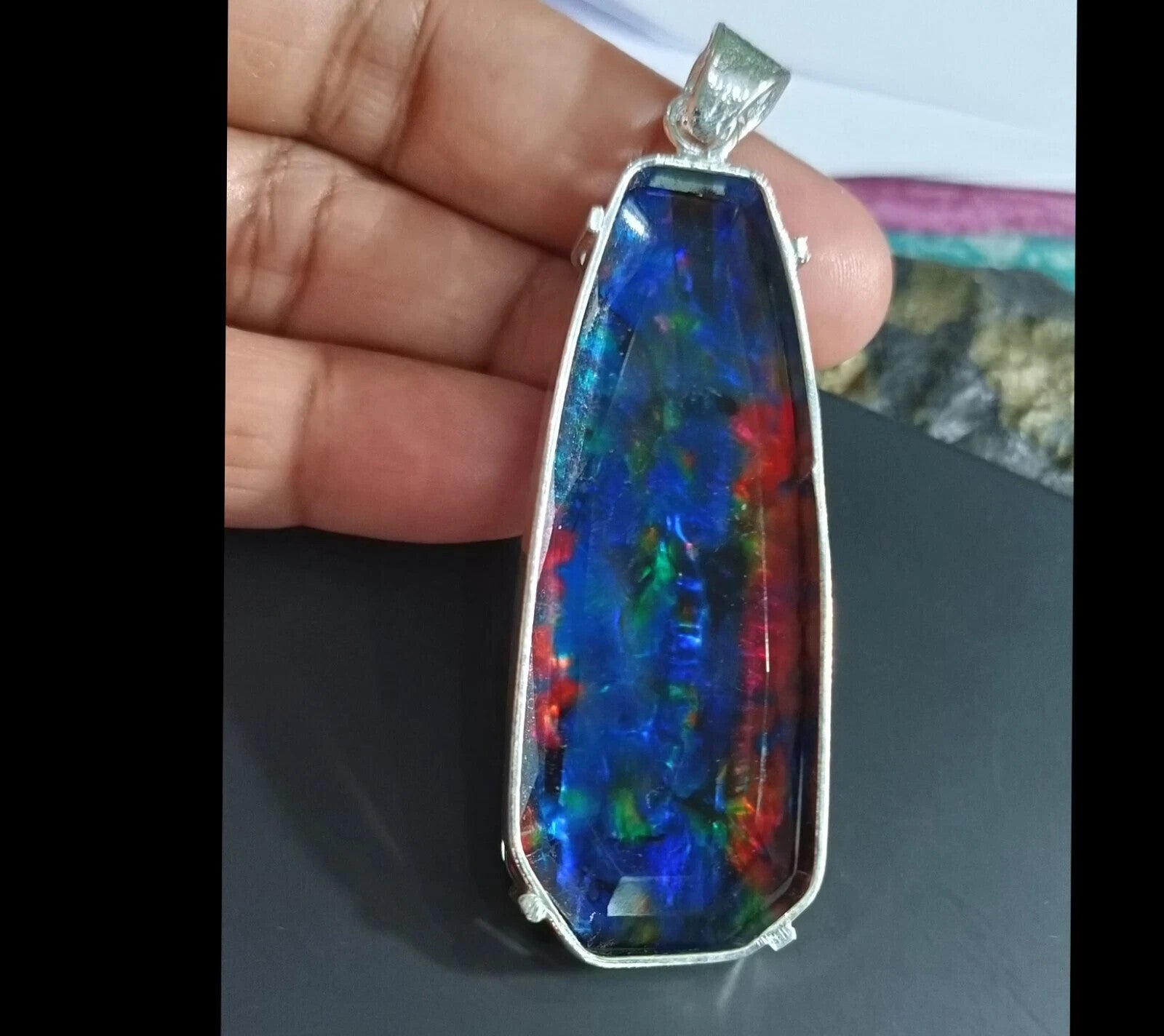 Certified 101.10 Ct Natural Ammolite 925 Solid Silver Rainbow Pendant Gemstone