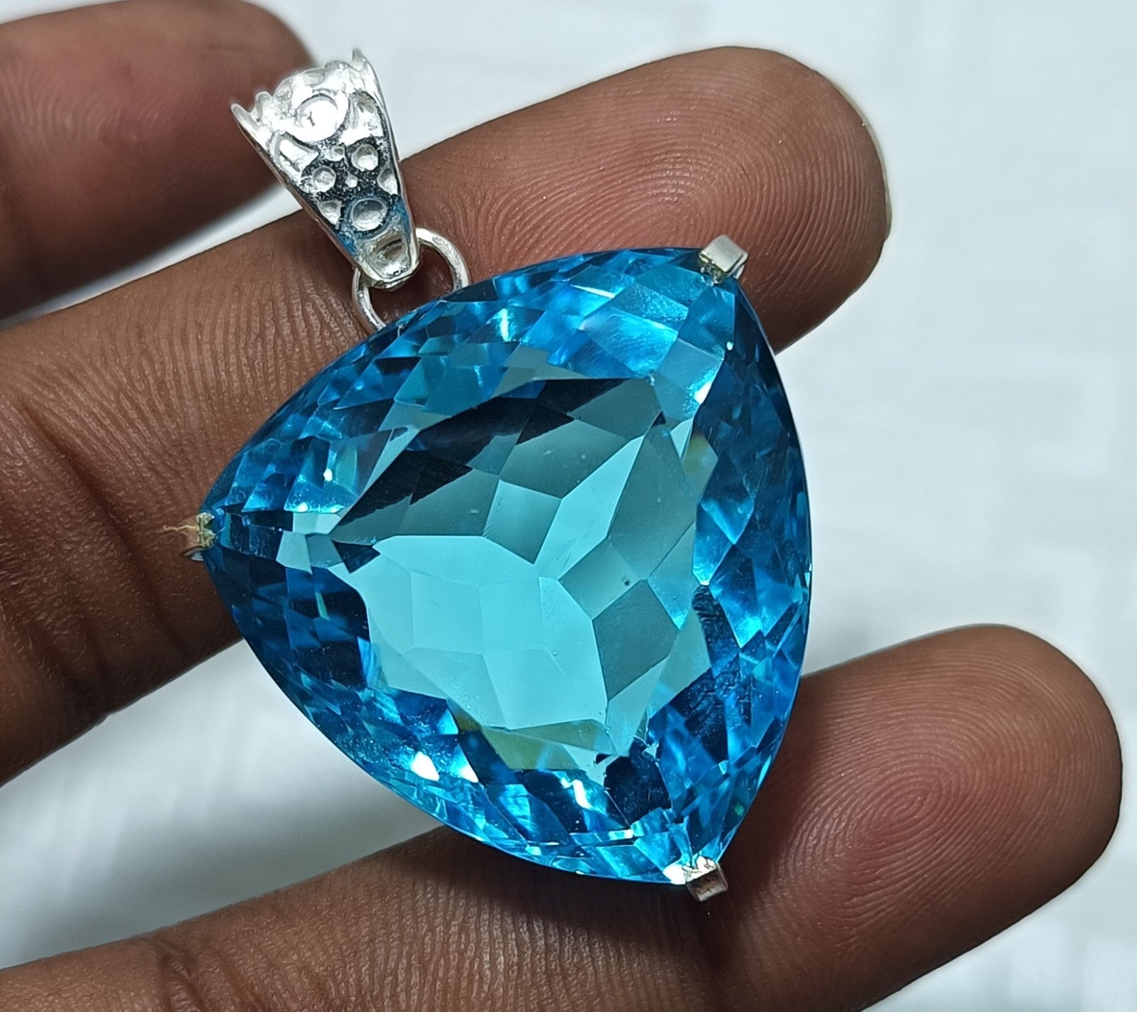 98.50 Ct Trillion Aquamarine Natural Topaz 925 Solid Silver Pendant Loose Gems
