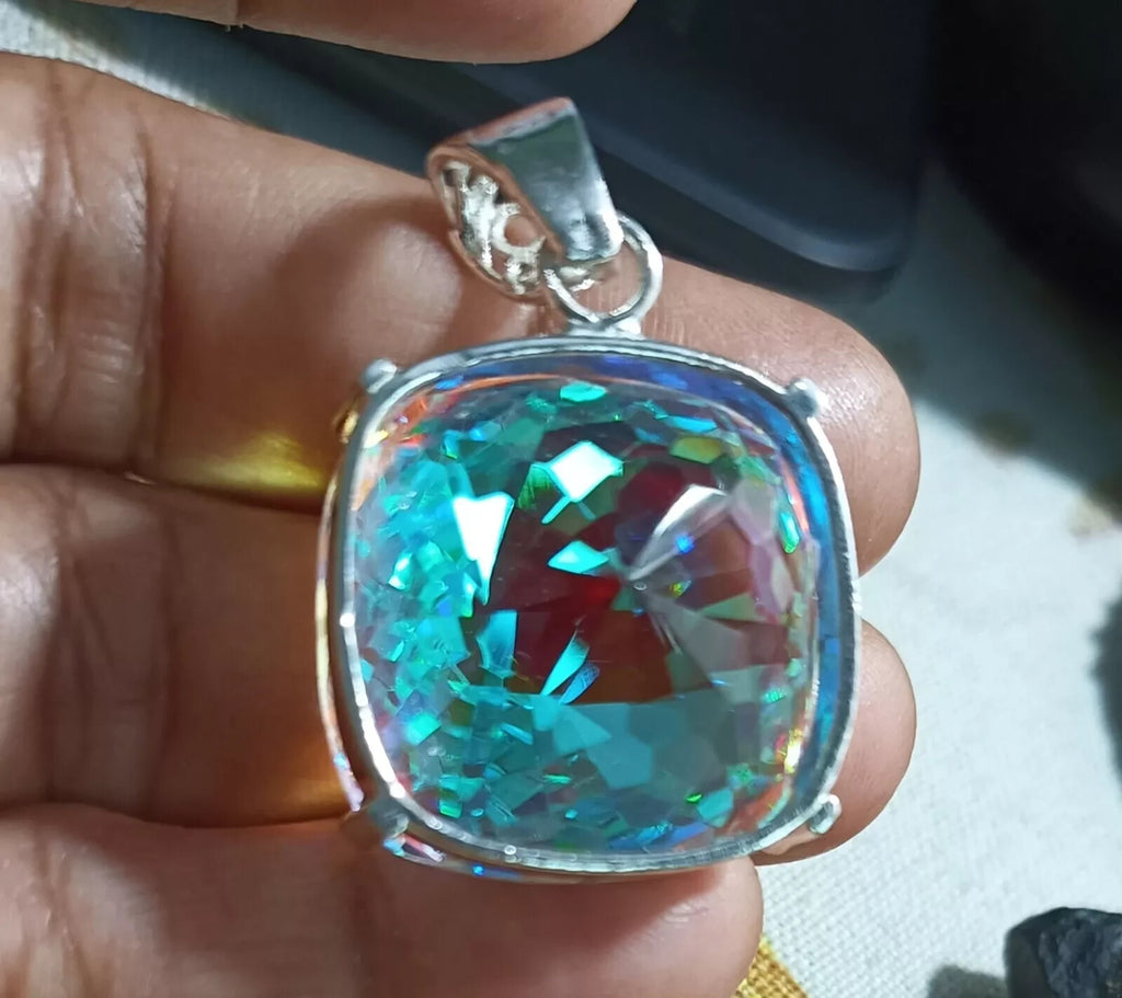 86.29 Ct Natural Hand-Made Mystic 925 Solid Silver Rainbow Color Loose Pendant