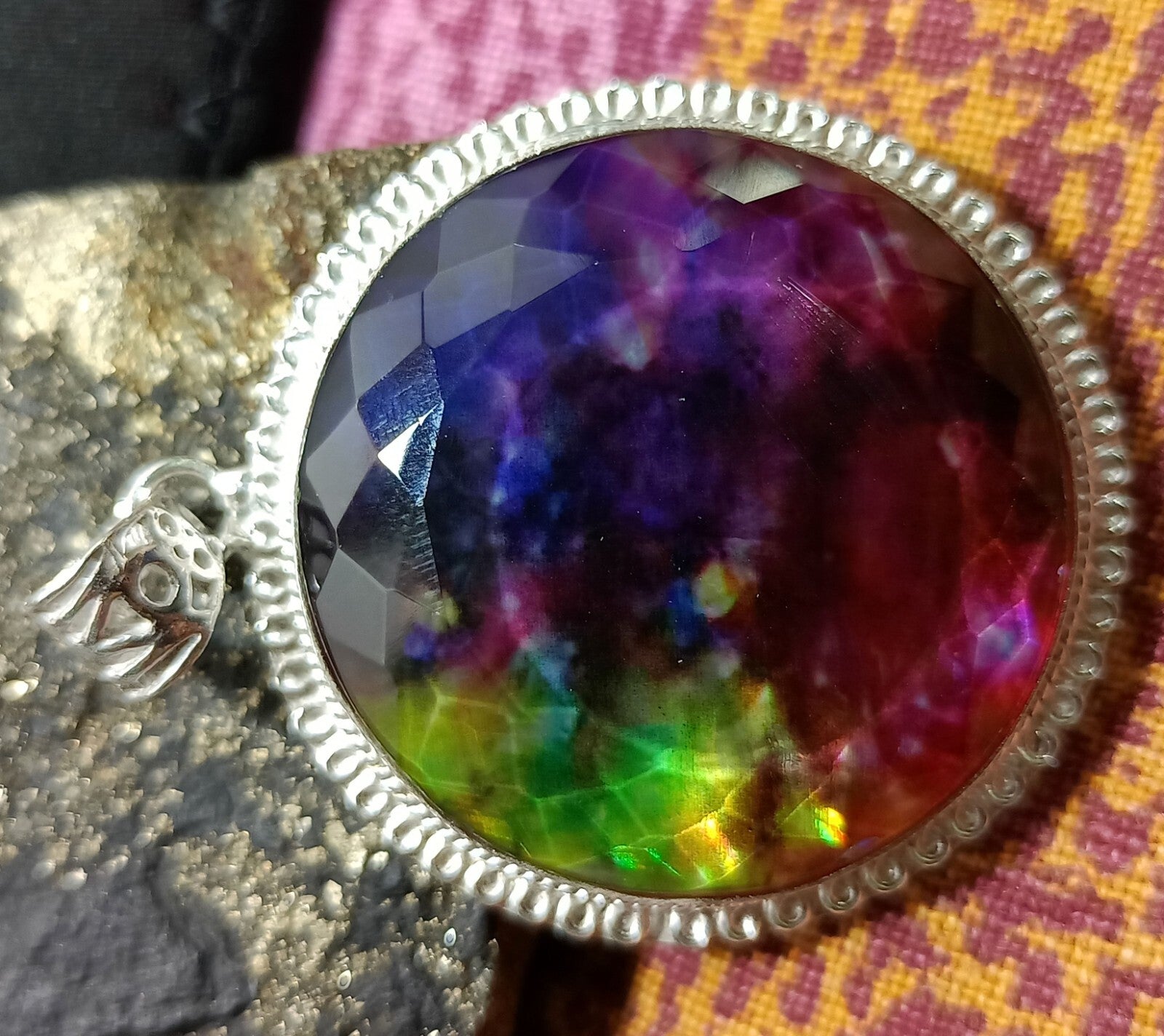 Certified Round Cut 118.50 Ct Natural Ammolite  Solid Silver Pendant Gemstone