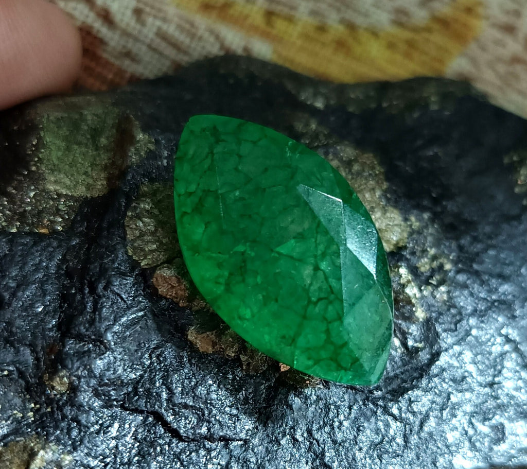 Flawless Natural 12.45 Ct Green Emerald Certified Marquise Facet Loose Gemstone