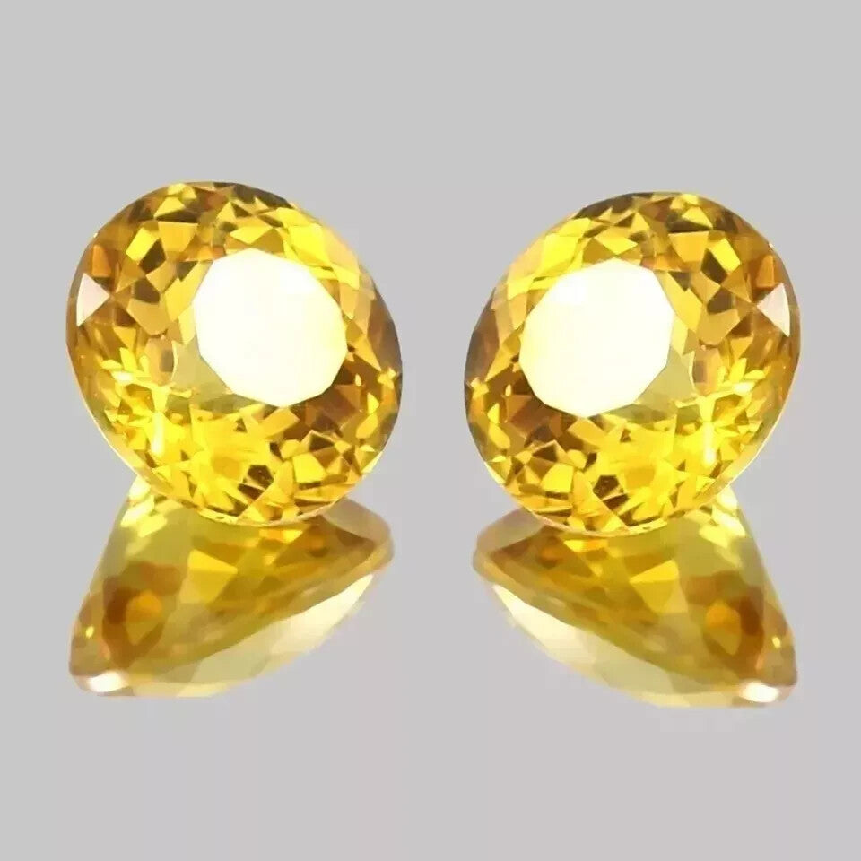 AAA Natural Ceylon Yellow Sapphire Round Loose Gemstone Cut Matched Pair 12x12MM