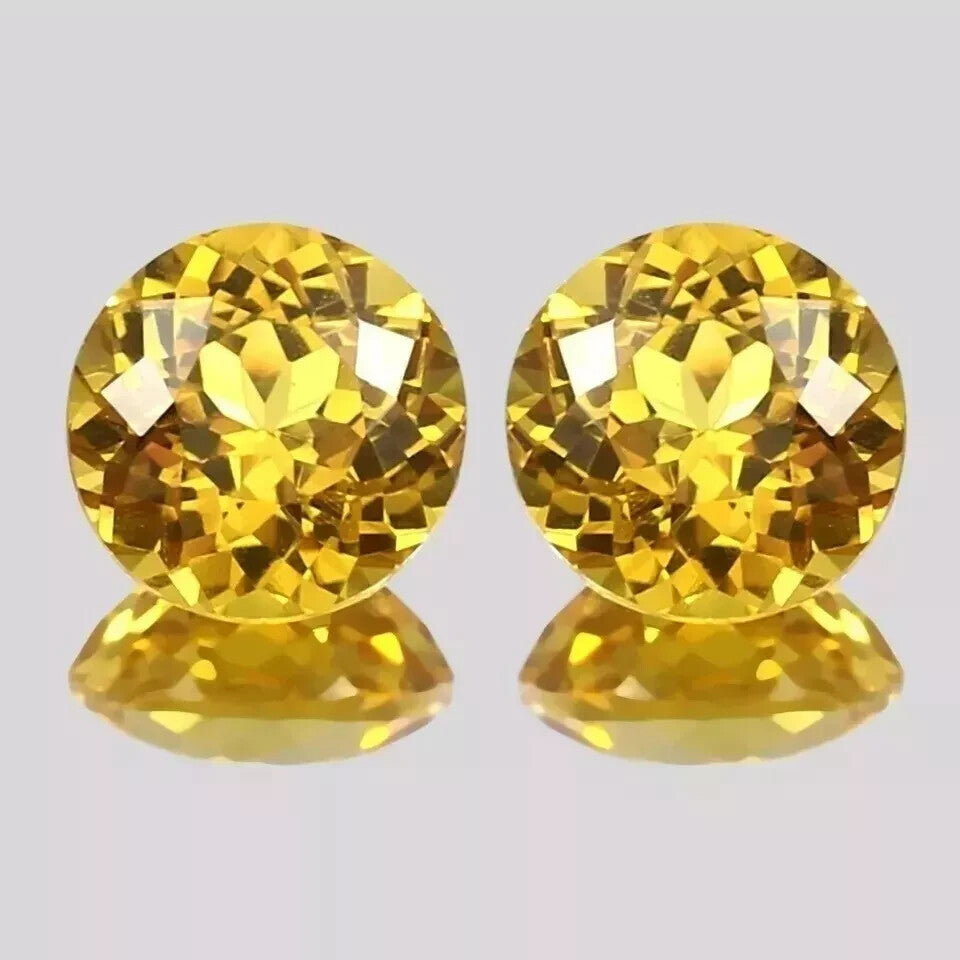 AAA Natural Ceylon Yellow Sapphire Round Loose Gemstone Cut Matched Pair 12x12MM