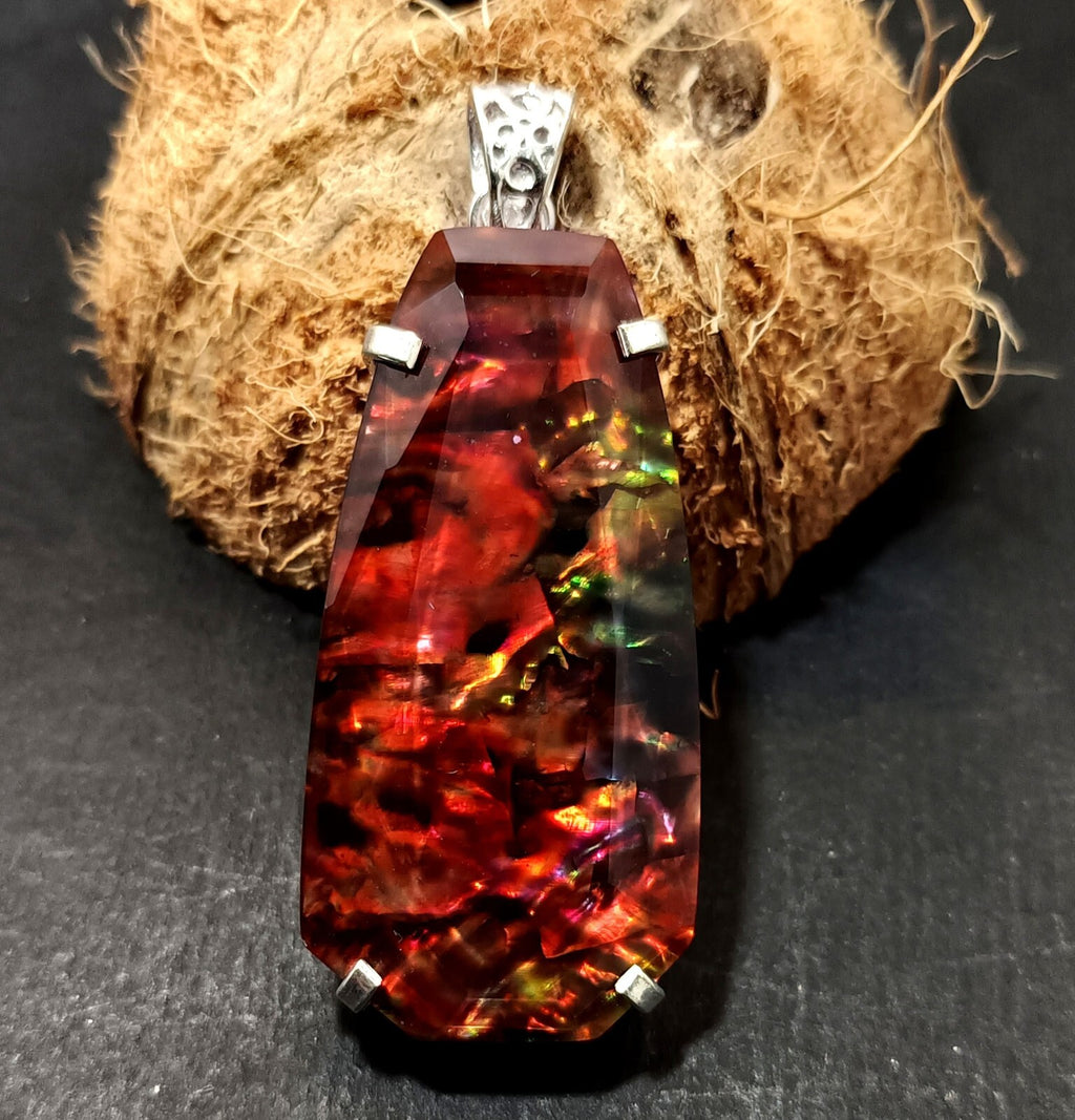 Certified 95.15 Ct Natural Ammolite 925 Solid Silver Rainbow Pendant Gemstone