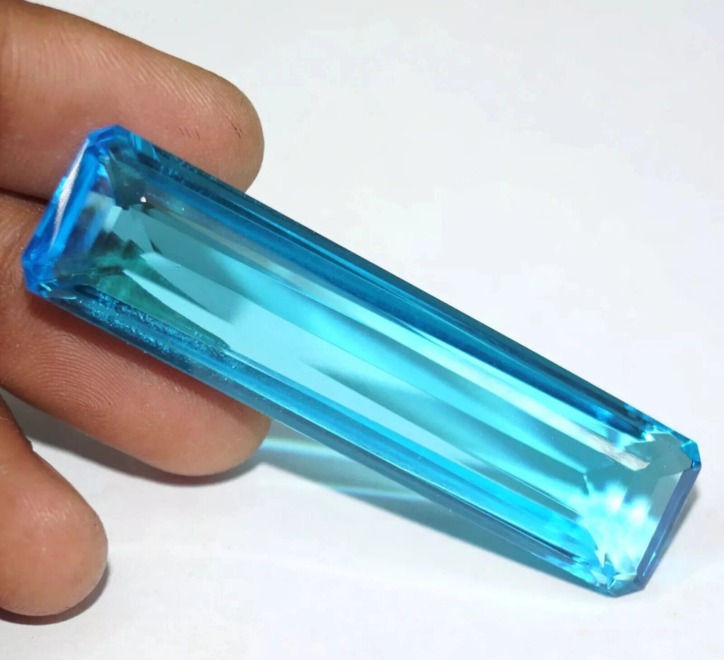 Certified Natural Brazilian 95.50 Ct Sky Blue Emerald Cut Topaz Loose Gemstone