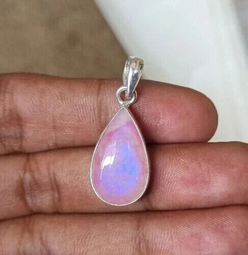 10 Ct Natural Pink Moonstone Sterling Silver TearDrop Pendant Certified Jewelry