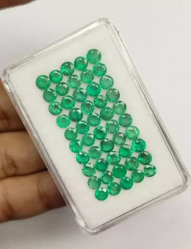 Natural Colombia Green Emerald 3 MM Round 15 Pcs Lot Certified Loose Gemstone