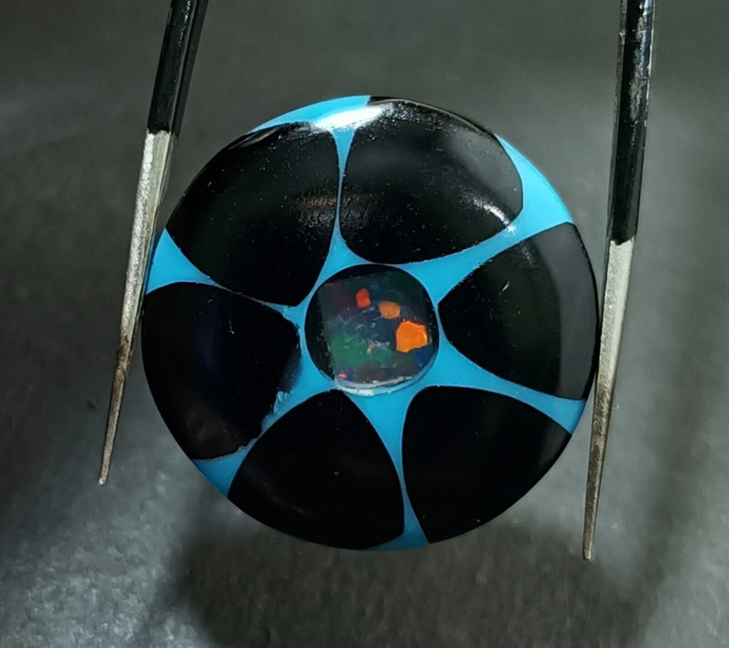 16.50 Ct Black &Blue Onyx Trapiche Fire Opal Inside Round Cut Loose Gemstone