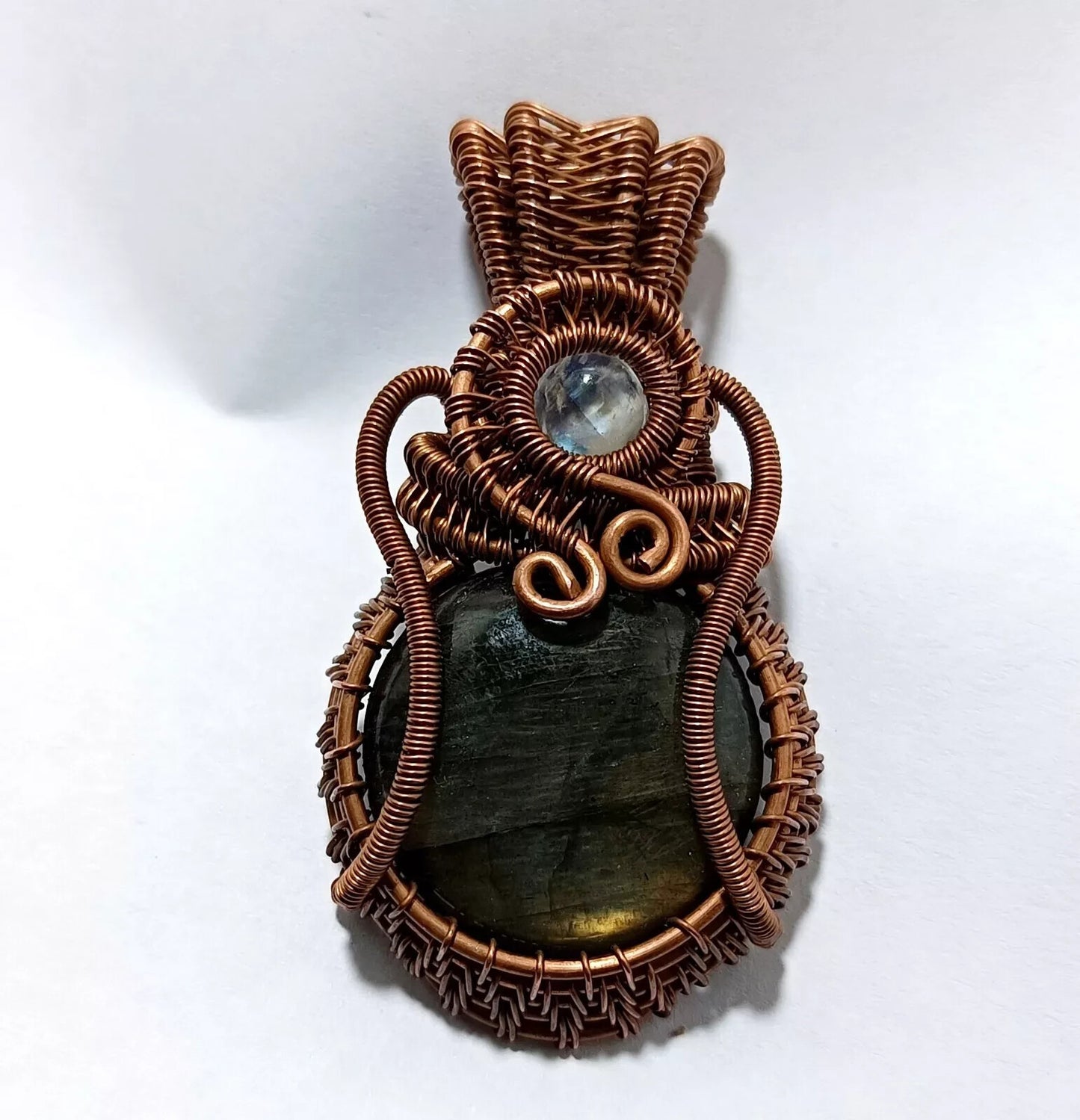 145.5 Ct Labradorite Wire Wrapped Pendant Handcrafted Copper Ethnic Gift 2.34"