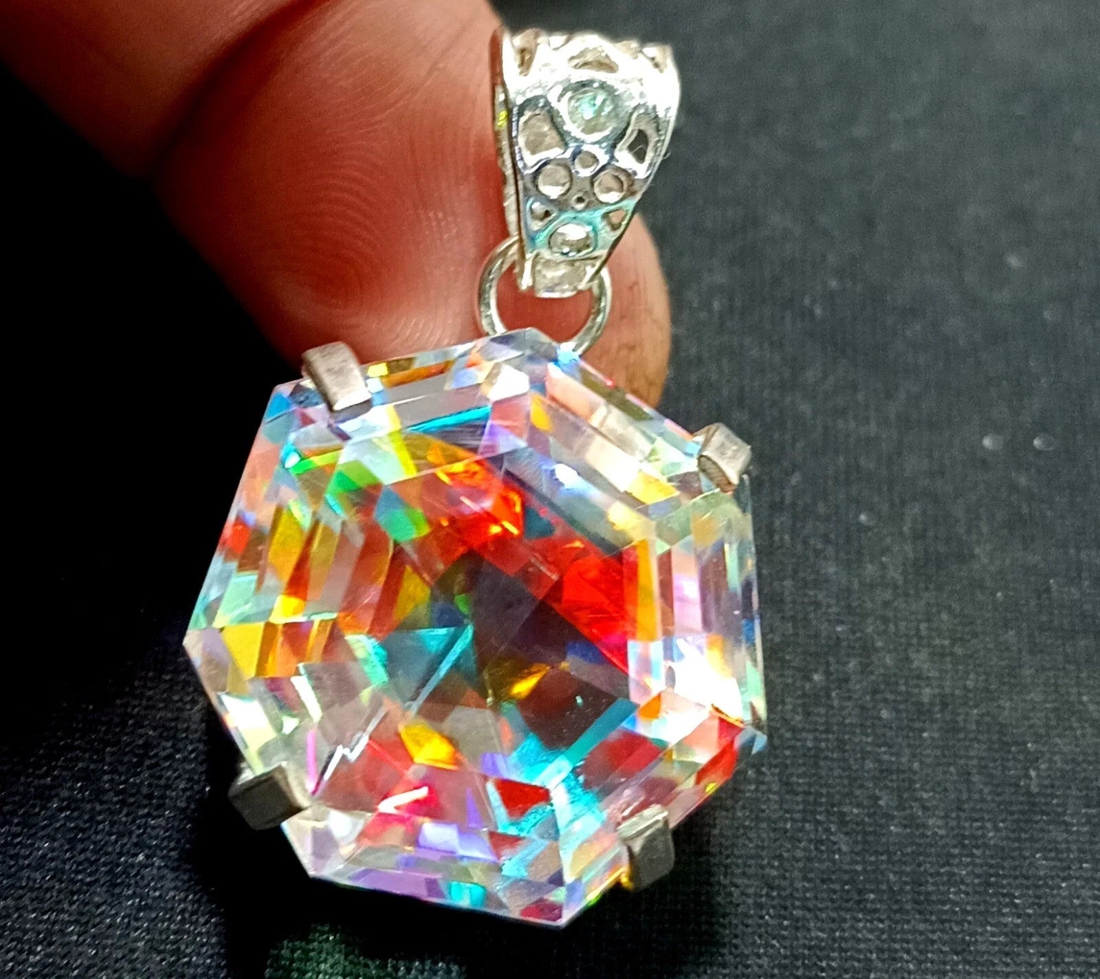 EGL 60.15 Ct+ Natural Mystic Topaz Hexagon Cut 925 Solid Silver Pendant Gemstone