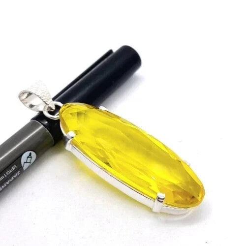 30 Ct + Nice Lemon Topaz Gemstone 925 Sterling Silver Handmade Certified Pendant