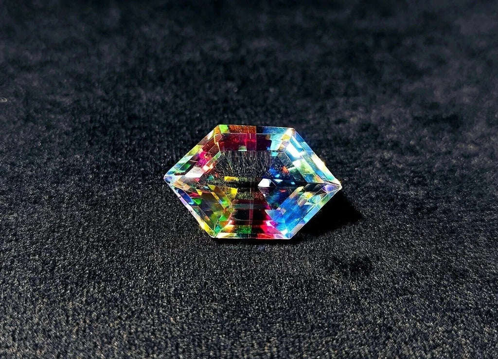 AAA+Natural Certified 55 Ct +Fancy Cut Nice Rainbow Mystic Quartz Loose Gemstone