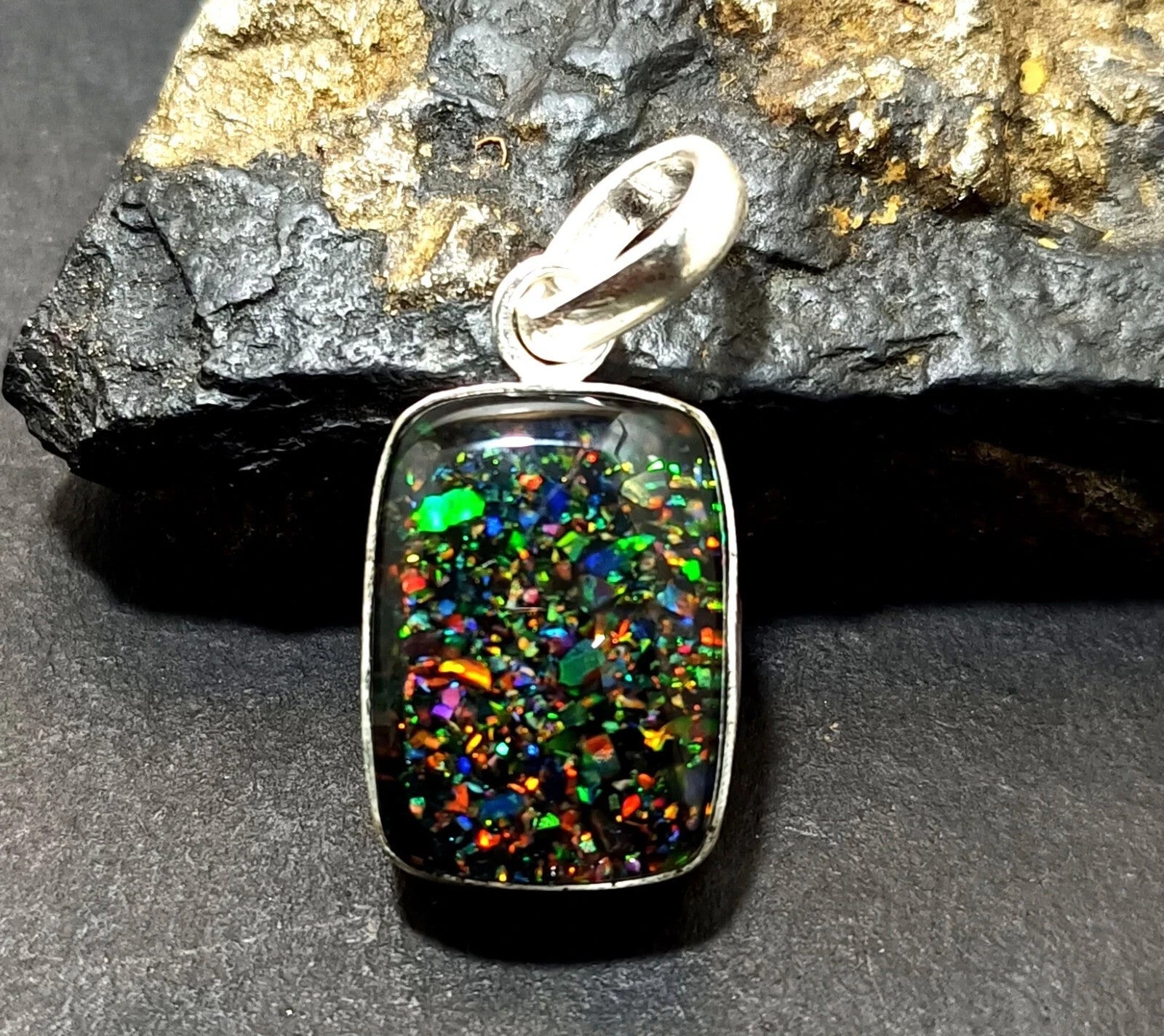 Sterling Silver Triplet Cushion Opal Gemstone Handmade Pendant Jewelry 23.75 Ct