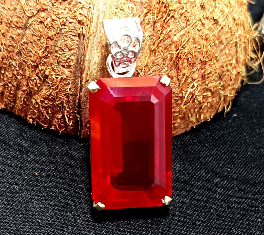 925 Sterling Silver Plated Emerald CutRuby Necklace locket Pendant 63.95 Ct