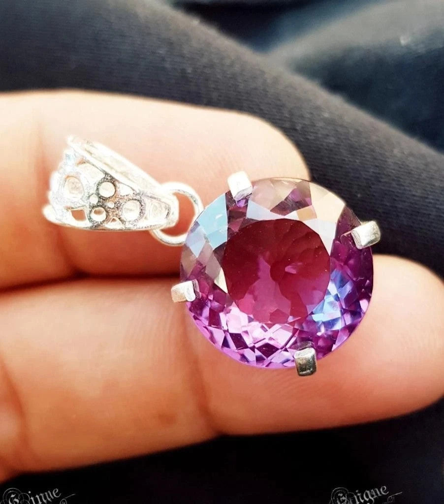 Certified 22 CT Natural Boi-Color Alexandrite Pendant Silver Jewelry gemstone
