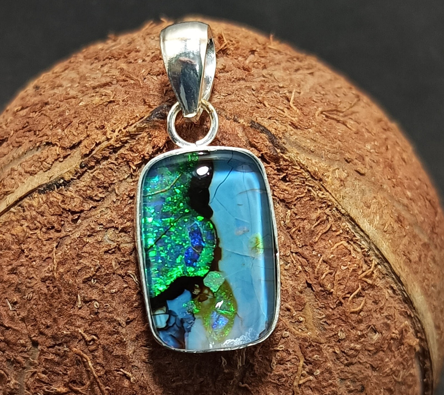 Sterling Silver Cushion Pendant 21.35 Ct Natural Monarch Fire Opal Certified Gem