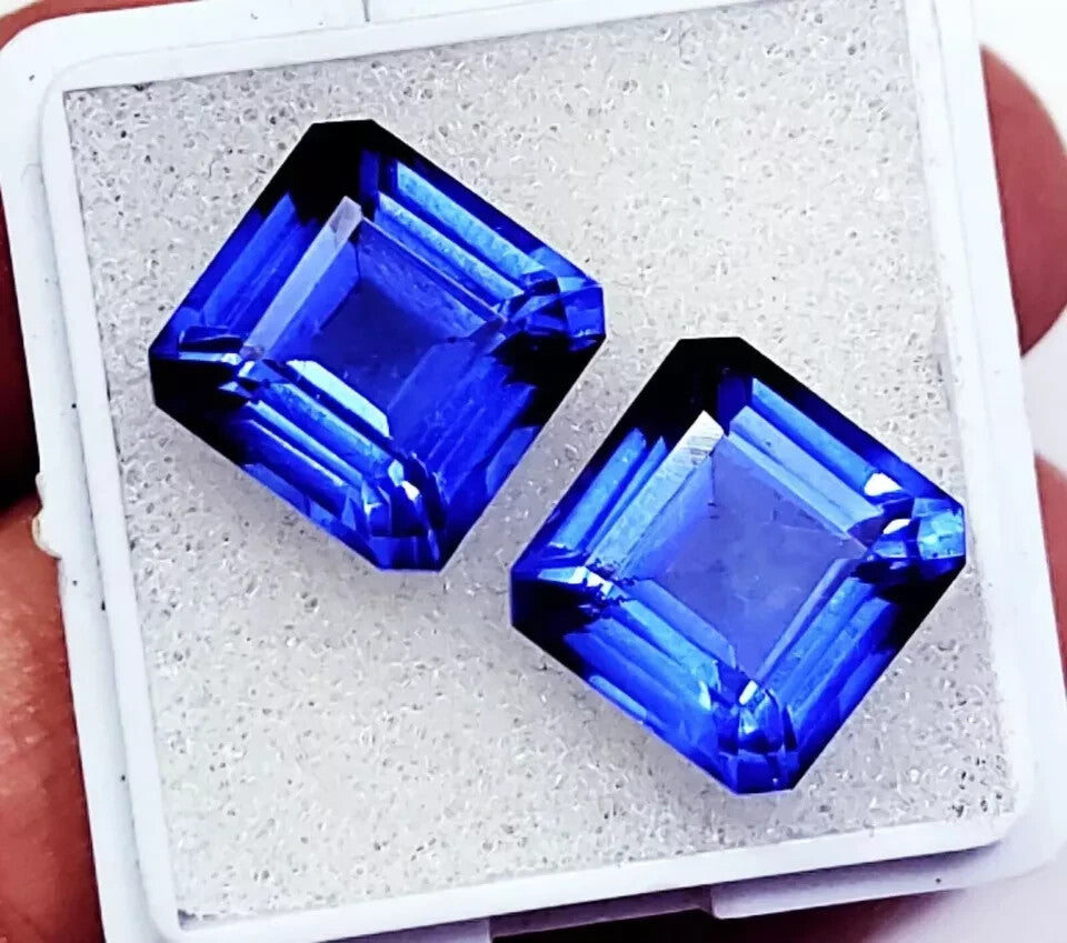 18 Ct Loose Gemstone Natural Blue Sapphire Pair Square Cut Certified 2 Pcs lot