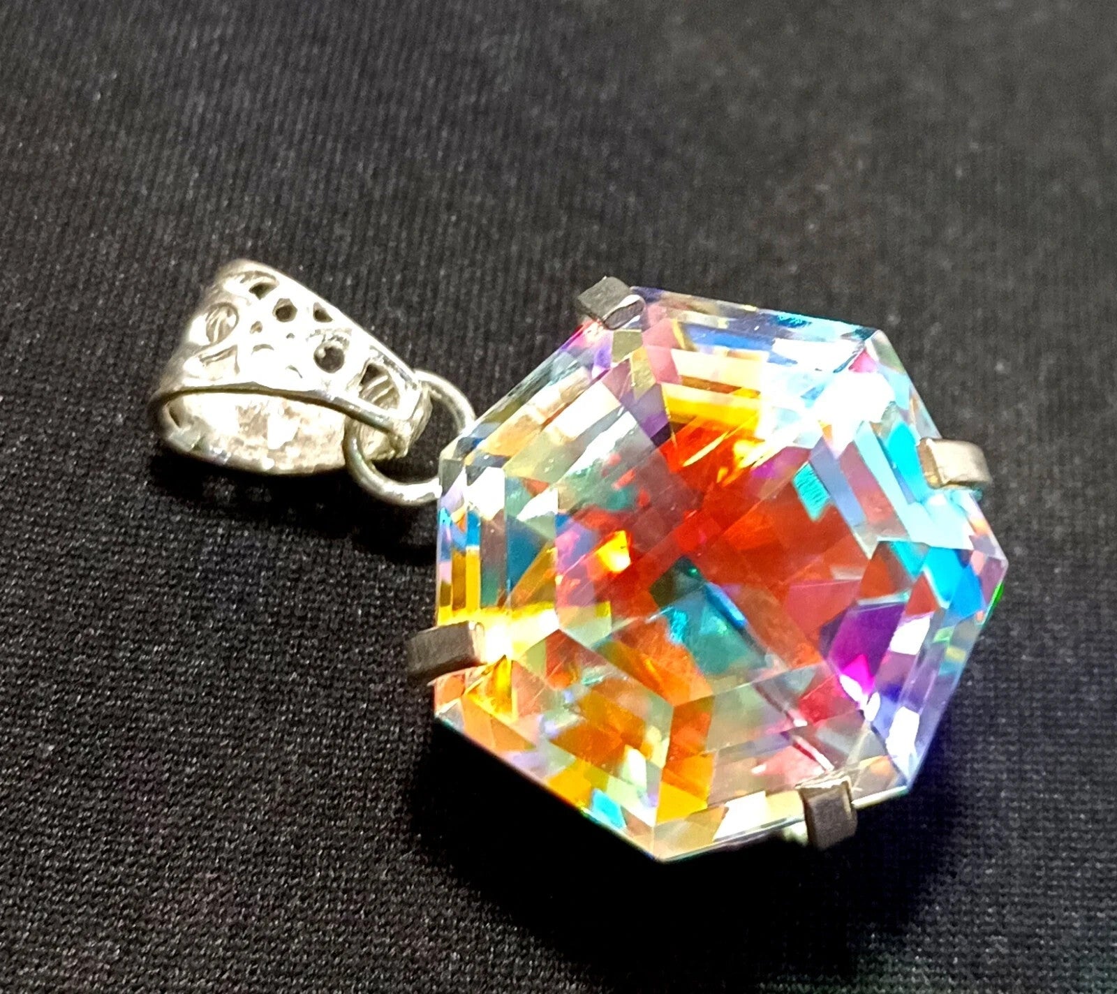 EGL 60.15 Ct+ Natural Mystic Topaz Hexagon Cut 925 Solid Silver Pendant Gemstone