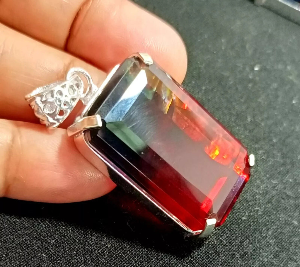 Certified 65.90 Ct Natural Ammolite 925 Solid Silver Pendant Loose Gemstone