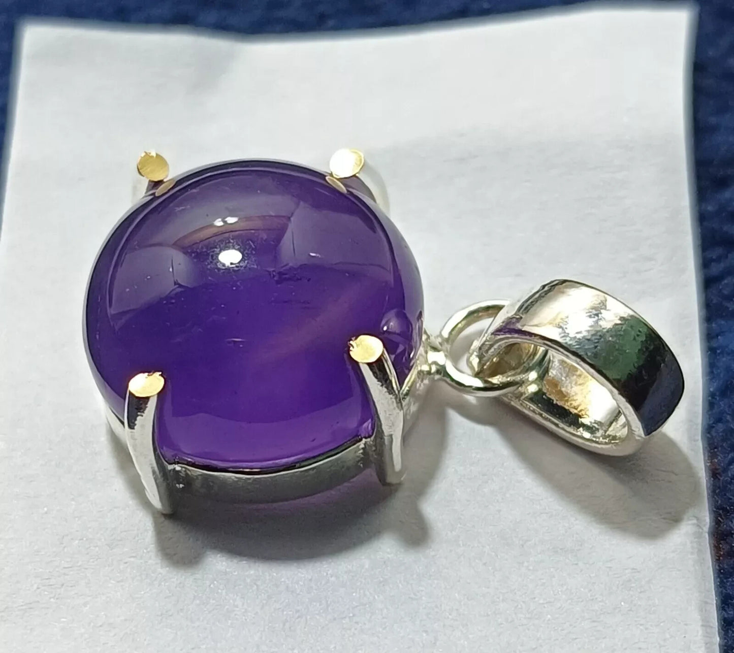 Round Cabochon Natural Violet Amethyst 27.60Ct Sterling Silver Flawless Pendant