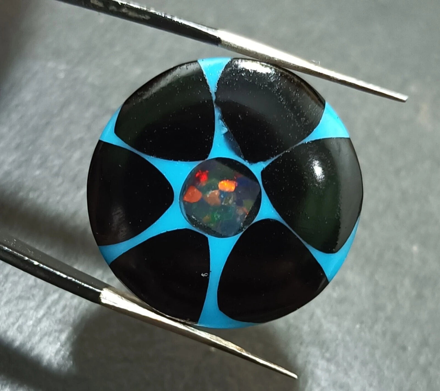 16.50 Ct Black &Blue Onyx Trapiche Fire Opal Inside Round Cut Loose Gemstone