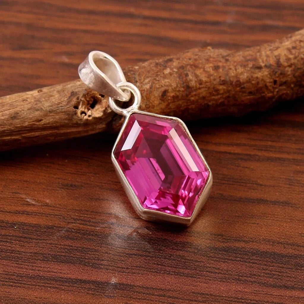 28.75 Ct Natural Pink Sapphire Fancy Cut 925 Solid Silver Pendant Gift For Woman