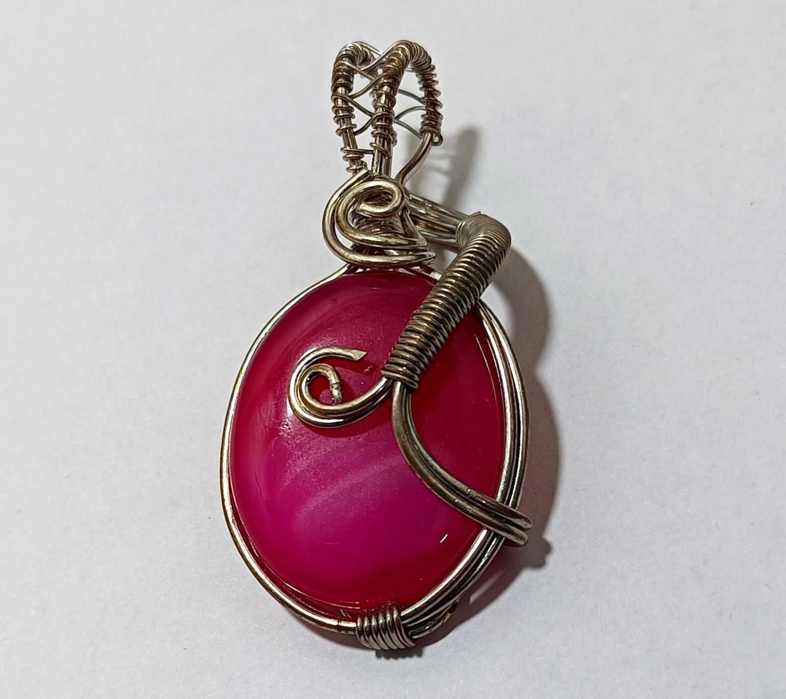 96.25 ct Pink strip Agate Brass silver polished wire Wrapped jewelry Pendant