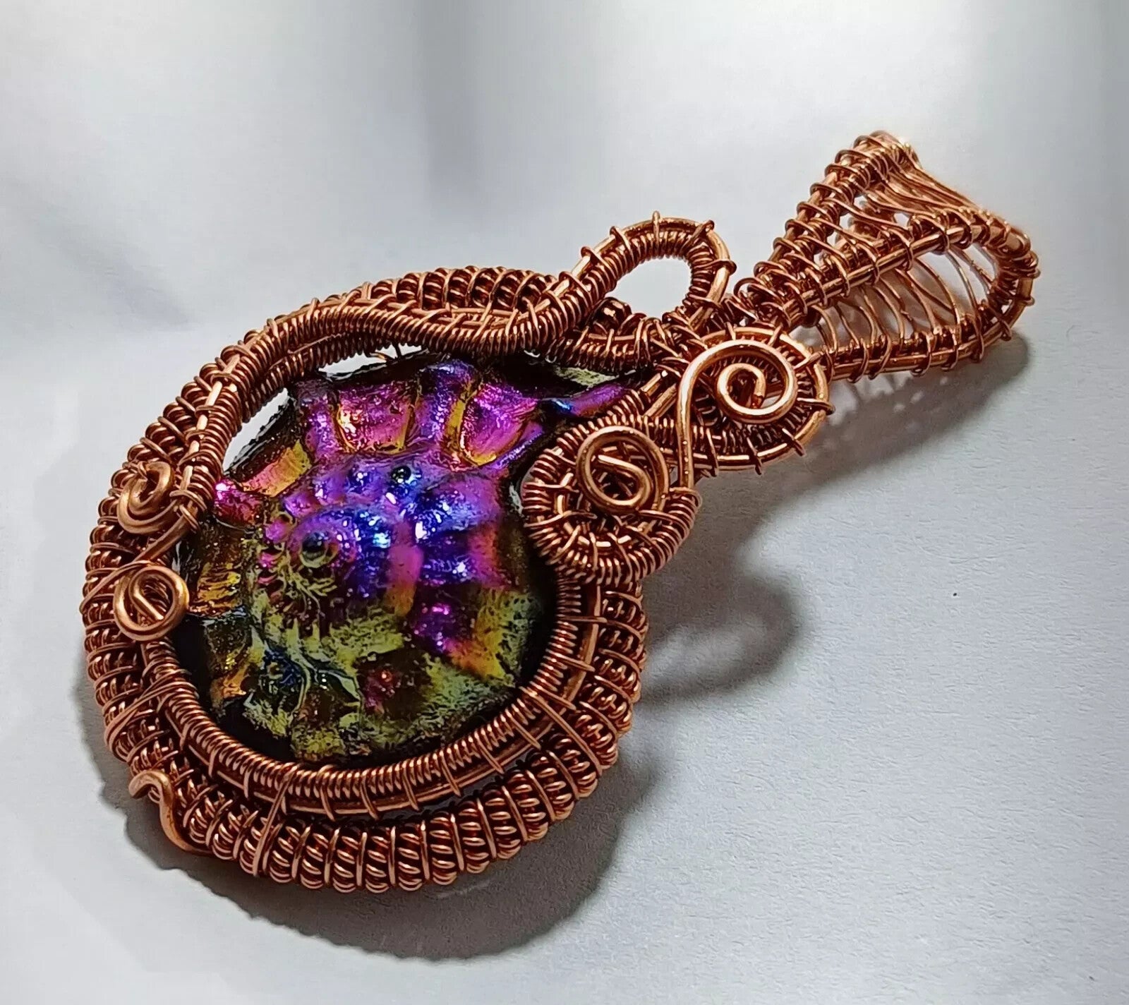 MultiFlash Labradorite Wire Wrapped Pendant Handcrafted Copper Ethnic Gift 2.41"