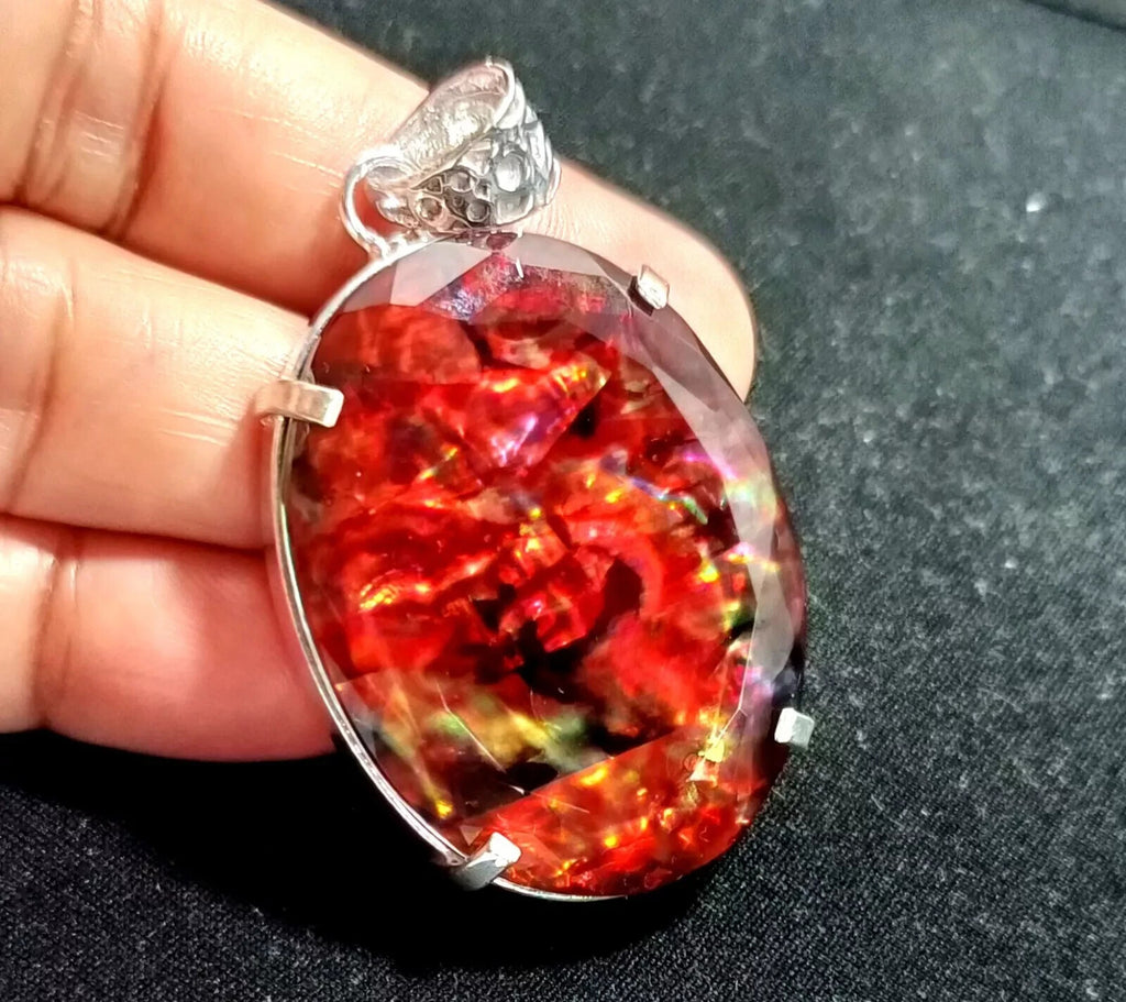 88.10 Ct Natural Ammolite 925 Solid Silver PENDANT MultiColor Certified Gemstone