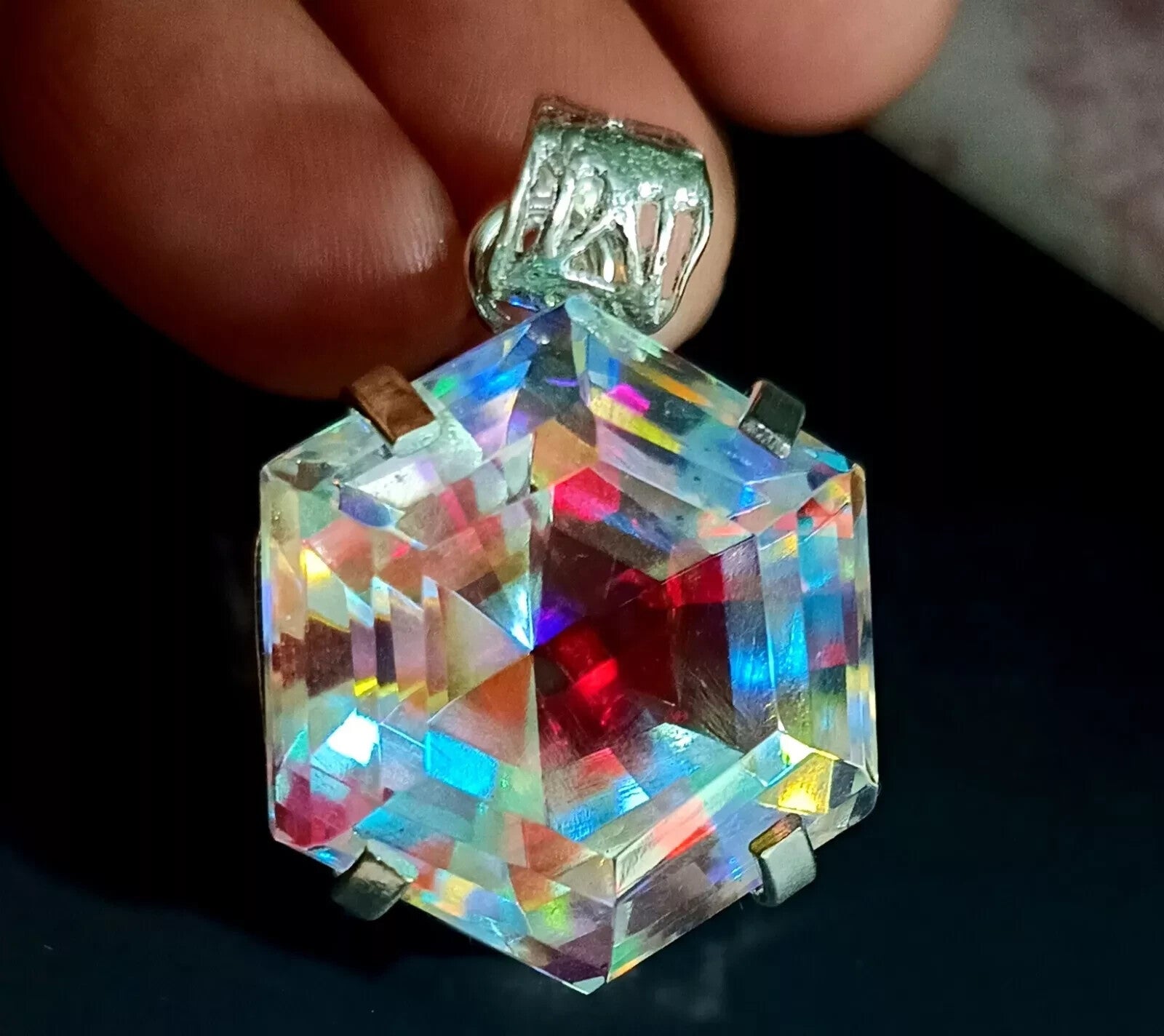 EGL 64.70 Ct+ Natural Mystic Topaz Hexagon Cut 925 Solid Silver Pendant Gemstone