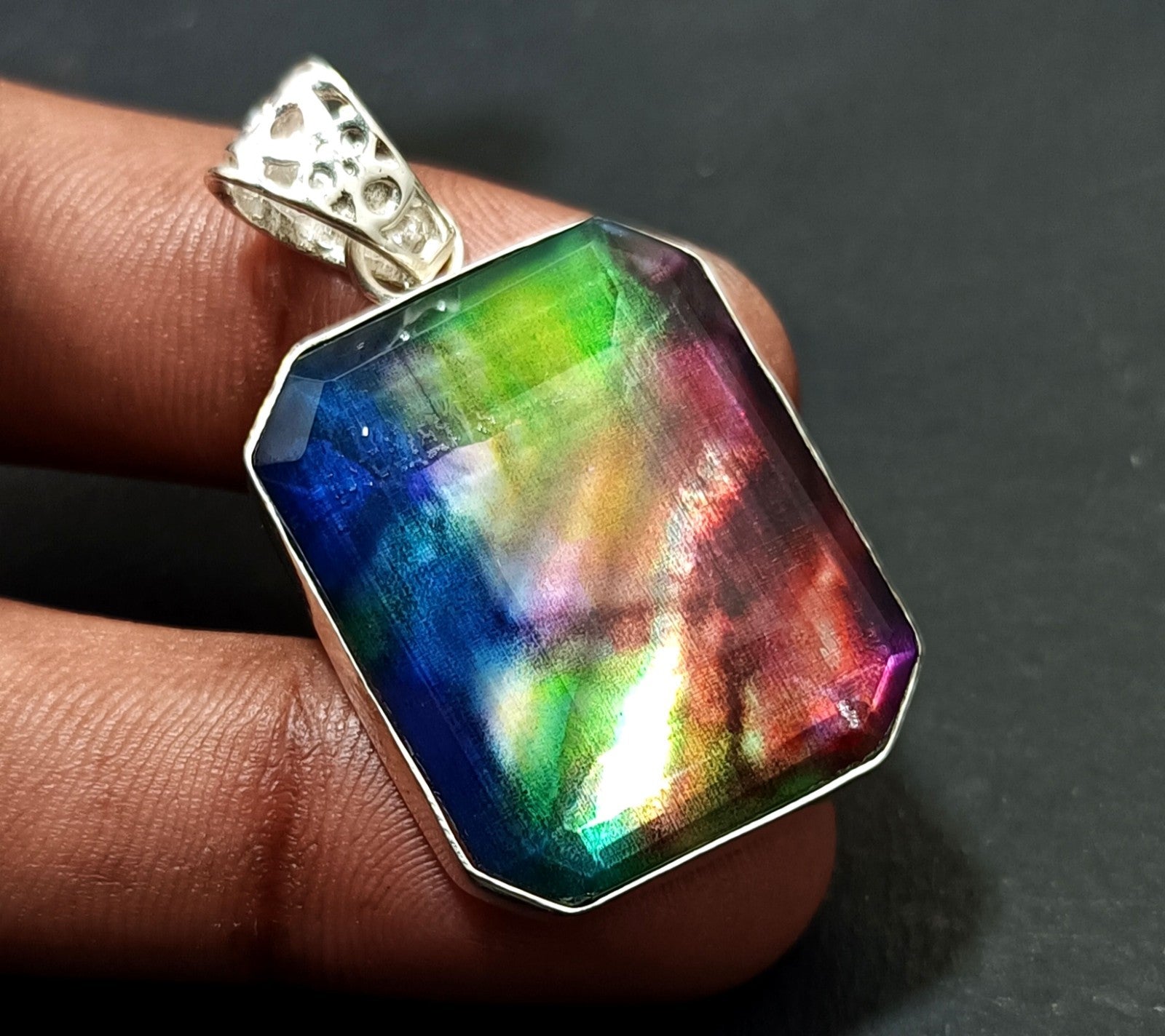EGL Certified 59.20 Ct Natural Ammolite 925 Solid Silver Pendant Loose Gemstone