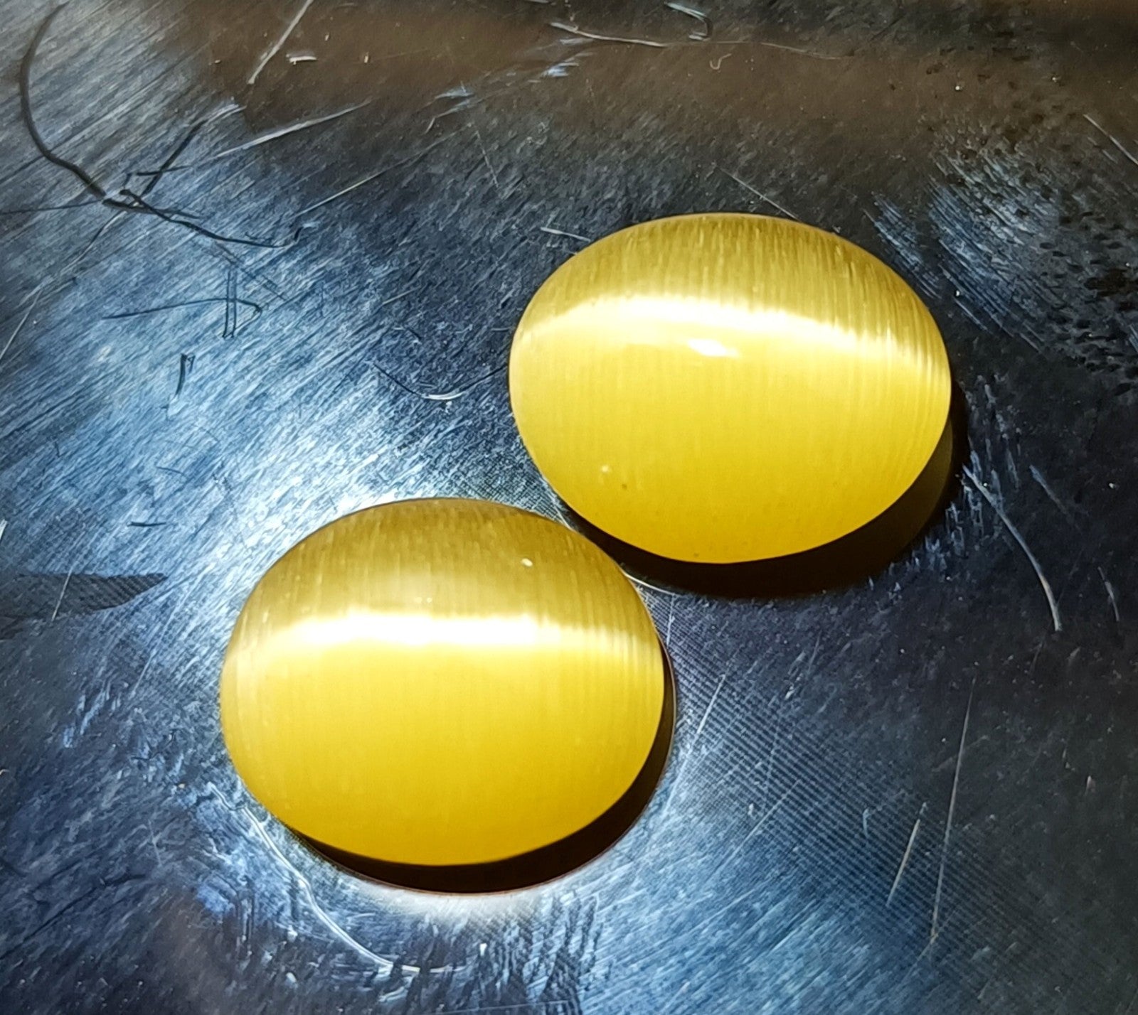 11.55 Ct NATURAL Loose BRAZILIAN Golden Yellow Cat Eye  Certified GEMSTONE 2 Pcs