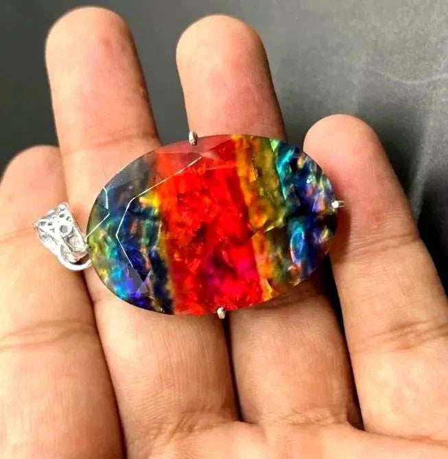 EGL Certified 75.20 Ct Natural Ammolite 925 Solid Silver Pendant Loose Gemstone