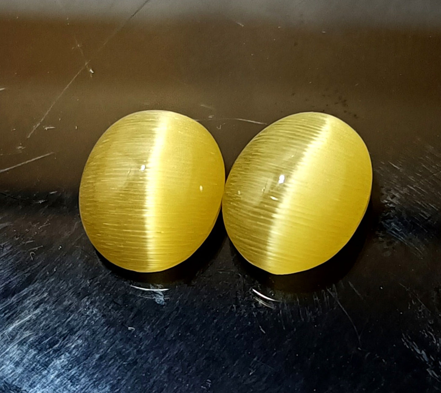 11.55 Ct NATURAL Loose BRAZILIAN Golden Yellow Cat Eye  Certified GEMSTONE 2 Pcs