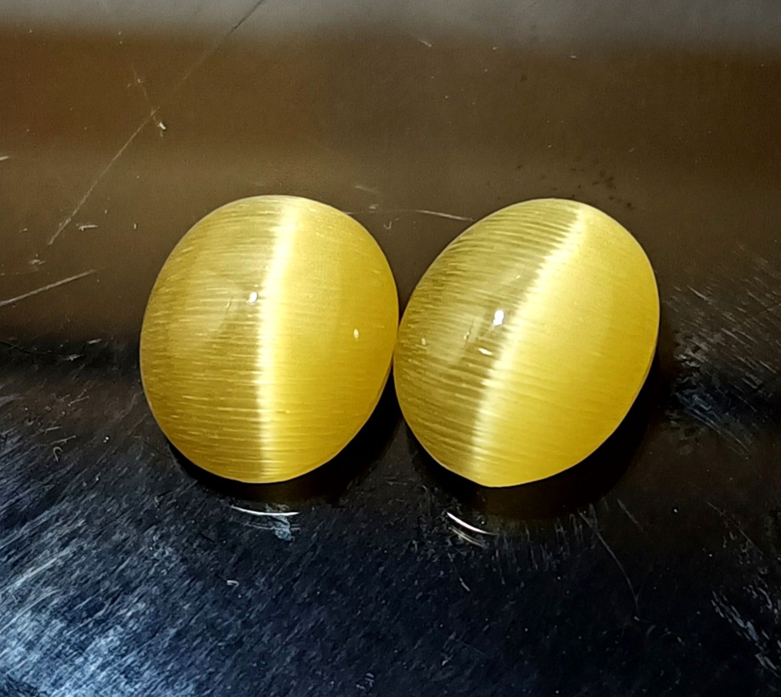 11.55 Ct NATURAL Loose BRAZILIAN Golden Yellow Cat Eye  Certified GEMSTONE 2 Pcs