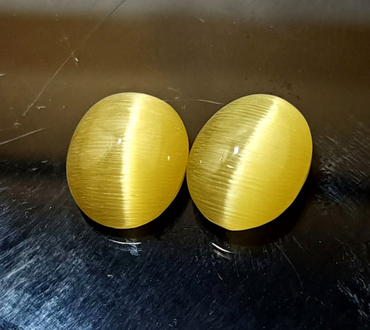 11.55 Ct NATURAL Loose BRAZILIAN Golden Yellow Cat Eye  Certified GEMSTONE 2 Pcs