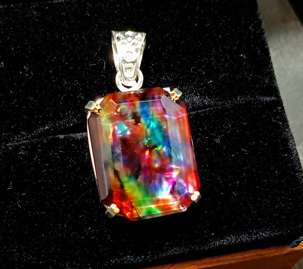 EGL Certified 46.75 Ct Natural Ammolite 925 Solid Silver Pendant Loose Gemstone