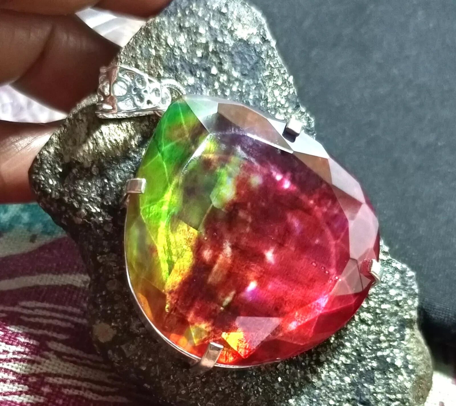 Certified 107.50 Ct Natural Ammolite 925 Solid Silver Pendant Loose Gemstone