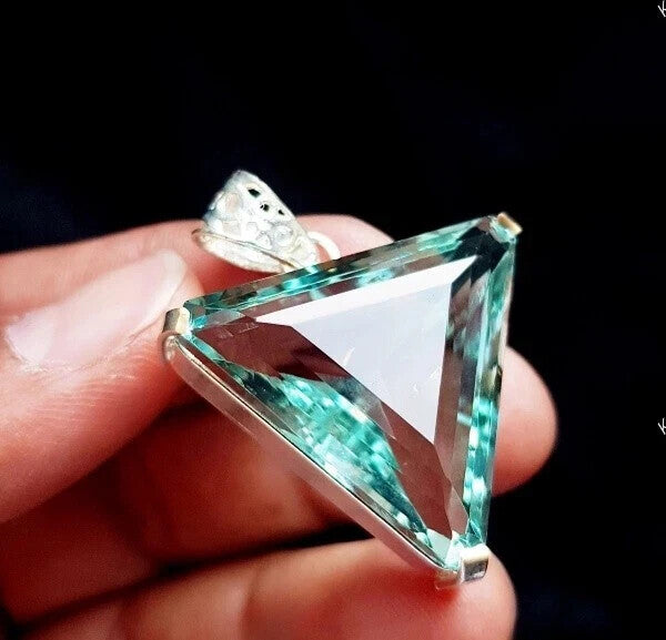 62.9Ct Trillion Aquamarine Natural Topaz 925 Solid Silver Pendant Loose Gemstone